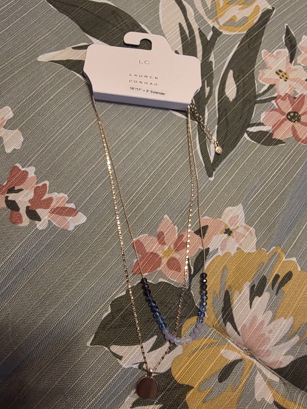 NEW LC Lauren Conrad Gold Layered Necklace with Blue Beads